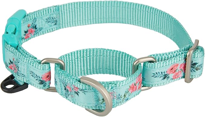 Martingale Dog Collar,Floral Pattern,with Safety Quick Release Buckle,Escape-Proof Anti-Pull for Large Dogs(Green Floral,L)