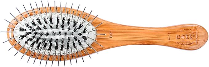 Bass Brushes | The Hybrid Groomer | Shine & Condition Pet Brush | Patented & Award Winning Pet Brush | Natural Bristle + Alloy Pin | Pure Bamboo Handle | Small Oval | Dark Finish | Model A13-DB