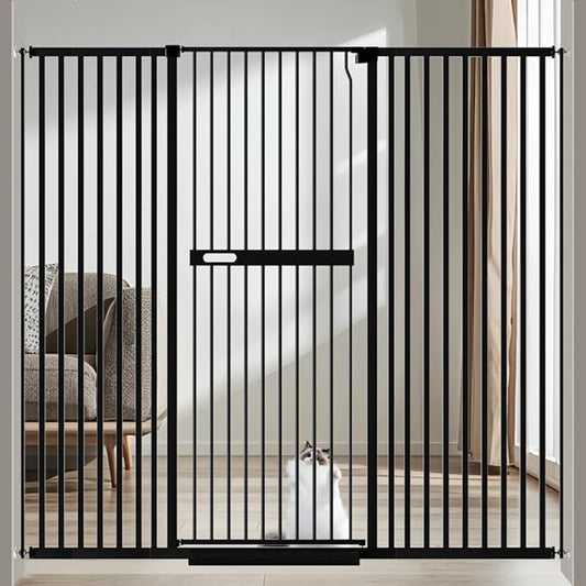 71" Extra Tall Cat Pet Gate for Doorways Indoor Proof，29.92-61.42" Wide Tall Dog Puppy Safety Baby Gate for Cat Pet, Pressure Mounted No Drill Walk Through Black Metal