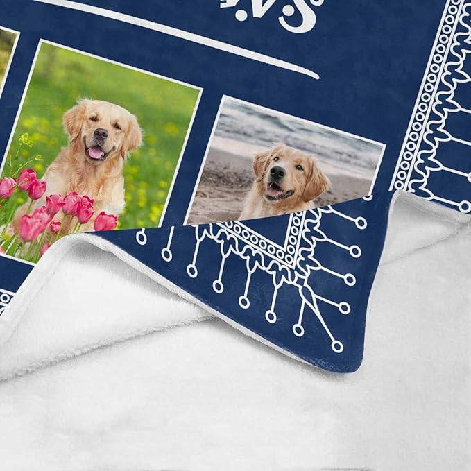 Artsadd Custom Throw Blanket with Dog & Cat Pet Photo, Personalized Memory Gift for Family & Friends - Dog Name Customized Bed Throw Blanket Sympathy Remembrance Made in USA