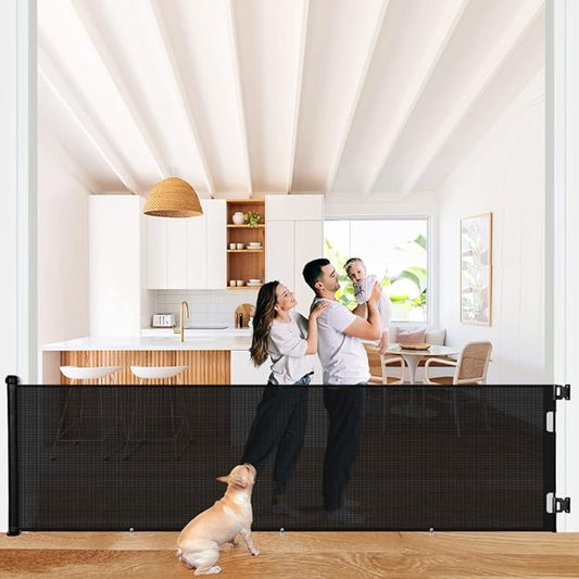 COMOMY 118" Retractable Baby Gates Extra Wide, Retractable Dog Gate for Large Openings, Extra Long Dog Gates for The House, Extra Large Mesh Pet Gate for Stairs, Doorways, Hallways, Indoor&Outdoor