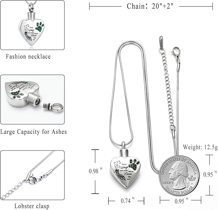 memorial jewelry Your Wings were Ready, But My Heart was Not Stainless Steel Carved Locket Cremation Urn Necklace for Pet Dog Cats