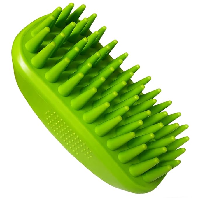 Rubber Curry Brush for Dog, Soft Curry Comb with Long Pins, Pet Silicone Brush for Short & Long Hair, Use Wet as Bath Scrubber or Dry for Grooming