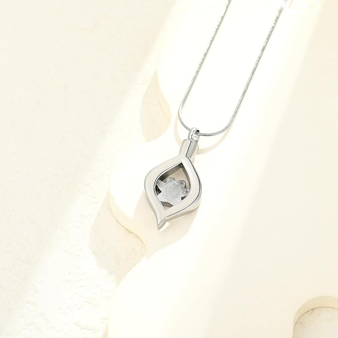 Cremation Jewelry for Ashes The Eye of My Heart Urn Necklace Keepsake with Dog/Cat Paw Memorial Urn Jewelry Stainless Steel Necklace Memorial for Pet Gift for Men Women