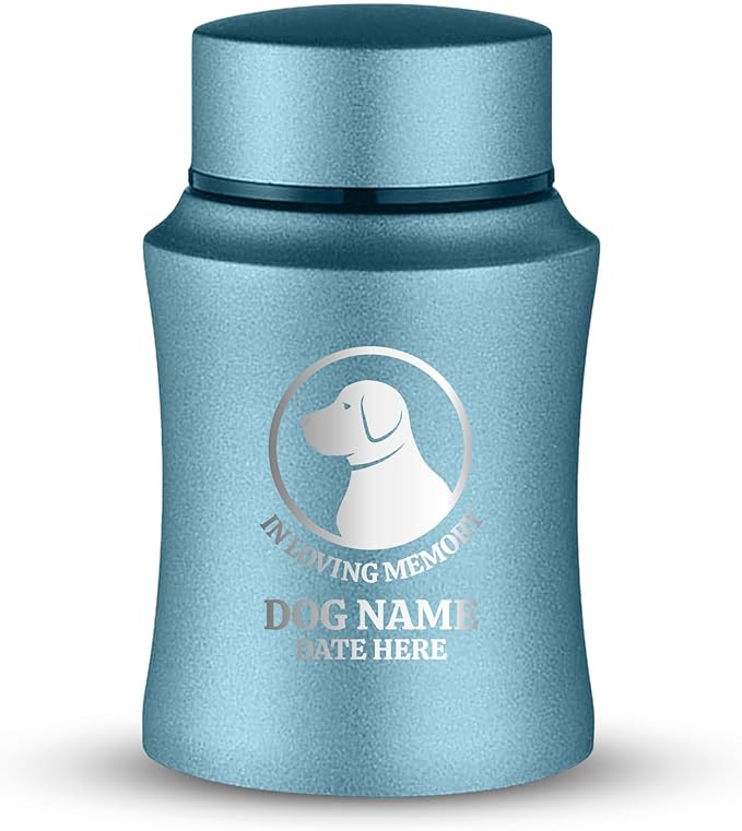 Customized Small Keepsake Urn Personalized Engraved with Pet Name, Date, and Text - 4" Powder Coated Cremation Mini Compact Urn for Dogs Ashes | 5–10 Lbs Capacity | Powder Blue, Labrador Silhouette