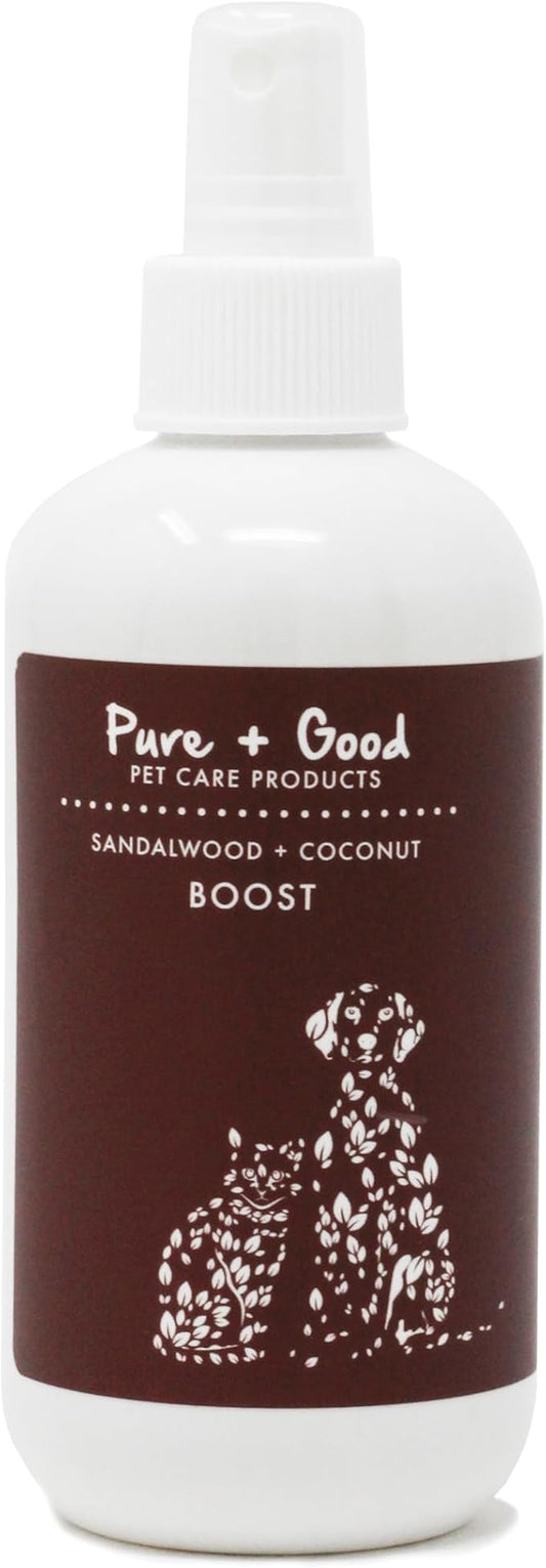 Refreshing Boost 8 oz - Nourishes Skin and Smoothes Coat, Deodorizing, Conditioning - Plant Based Fragrance Oils (Sandalwood + Coconut)