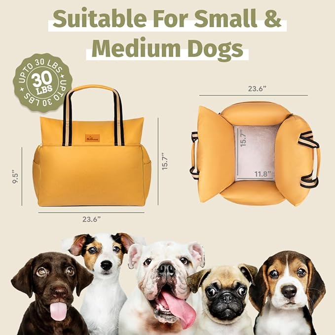 Dog Bed for Car | Waterproof Booster Seat for Small & Medium Dogs Up to 30 Lbs - Yellow