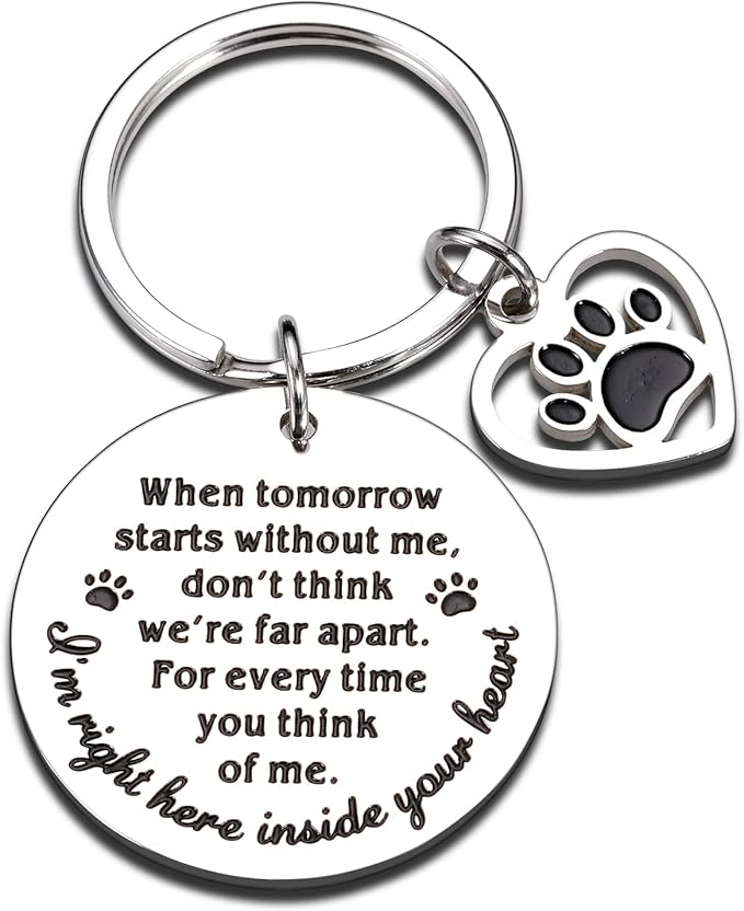 KINMES Pet Memorial Gifts When Tomorrow Starts Without Me Dog Cat Remembrance Keychain Loss of Dog Pup Puppy Sympathy Gifts for Men Women Pet Lover Owner Friends Rainbow Bridge Paw Print Presents