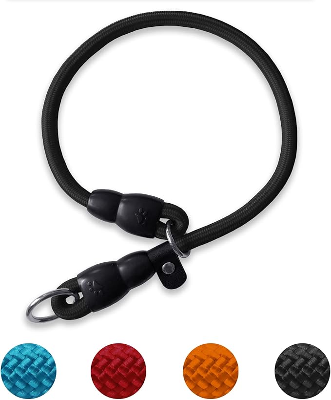 LOS ANDES Dog Slip Collar with Slidable Stopper, No Pull Choker Training Martingale Collar for Small Medium Large Dogs, Nylon, Black, S (15 in x 8 mm)