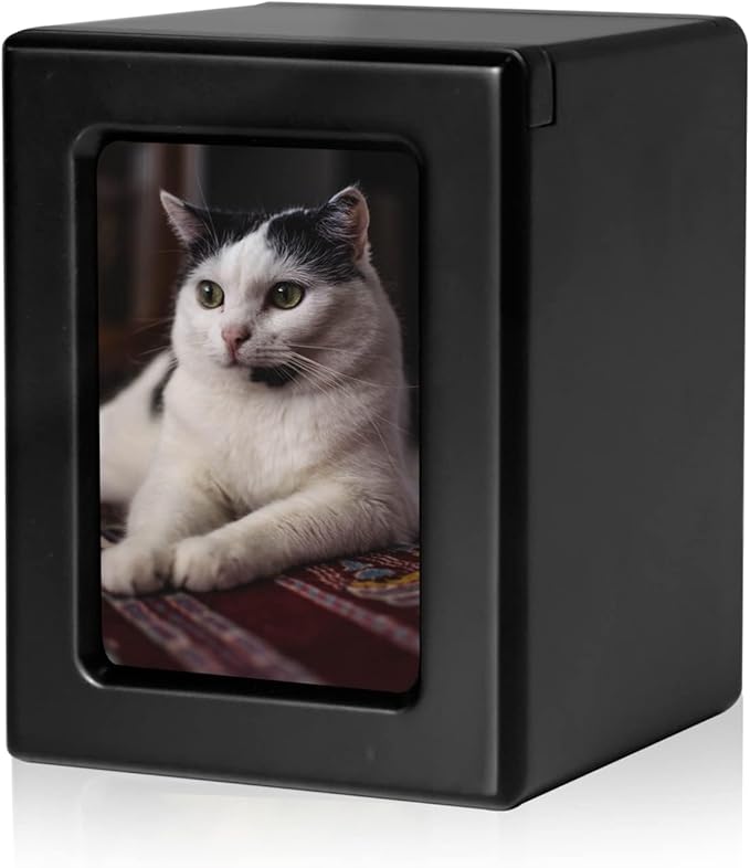 PCS Pet Urns for Cats, Cat Photo Urn, Cat Urns for Ashes, Pet Cremation Box Black-Small