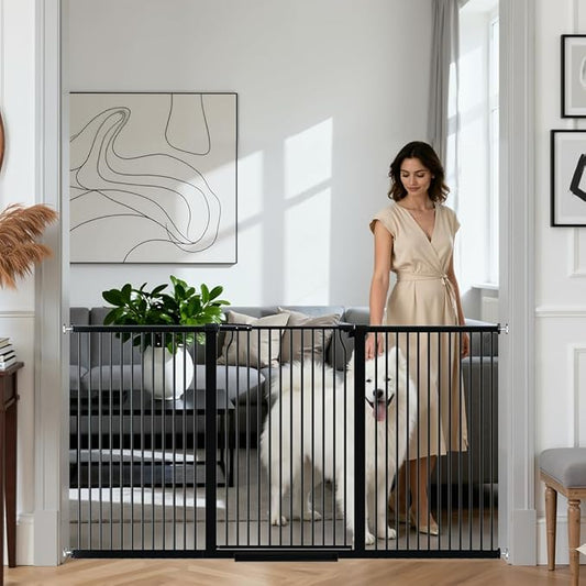 41" Extra Tall and Wide Pet Gate, 71.3-76.7 in Baby Gates with Door for Doorways Hallways, Walk Thru Large Dog Gate Indoor, Auto Close Long Child Safety Gates for Kids Puppy Doggie, Black