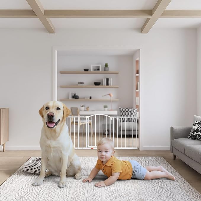 Baby Gate for Stairs, 28"-51.5" Adjustable Width, 27" Height, Dog Gate for Doorways with Pressure & Wall Mount Kits, Baby Safety Gate for Stairs, Doorways, and Indoor Use (white28-51.5",27")