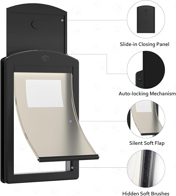 Dog Door for Door,Door for Dogs and Pets,Strong Plastic Doggy Door Cat Door and Medium Dog Door with Sliding Lock Panel and Magnetic Soft Flap(Black, Medium)