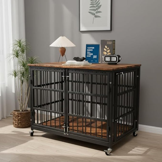 48" Dog Crate Furniture, Heavy Duty Dog Kennel Indoor for Large Dogs, Escape-Proof and Chew-Proof Wooden Dog Cage for high Anxiety Dog, Decorate House as TV Stand, End Table