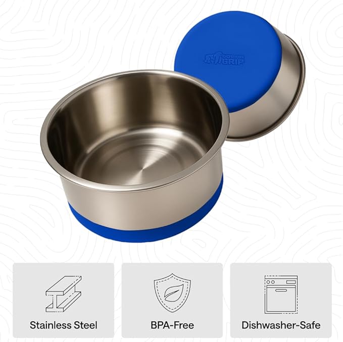 GORILLA GRIP Dog Bowls, Food Grade 304 Stainless Steel, Holds 4 Cups Each (32 fl oz) Food and Water Bowl for Feeding Dogs and Cats, Dishwasher Safe, Rust Resistant, BPA Free Rubber Base Set of 2 Blue
