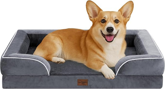 Comfort Expression Orthopedic Dog Bed for Large Dogs 35x22 Inch, Waterproof Supportive Egg Crate Foam Large Pet Bed with Removable Bolsters, Dog Couch with Washable Cover & Non-Slip Bottom, Dark Grey