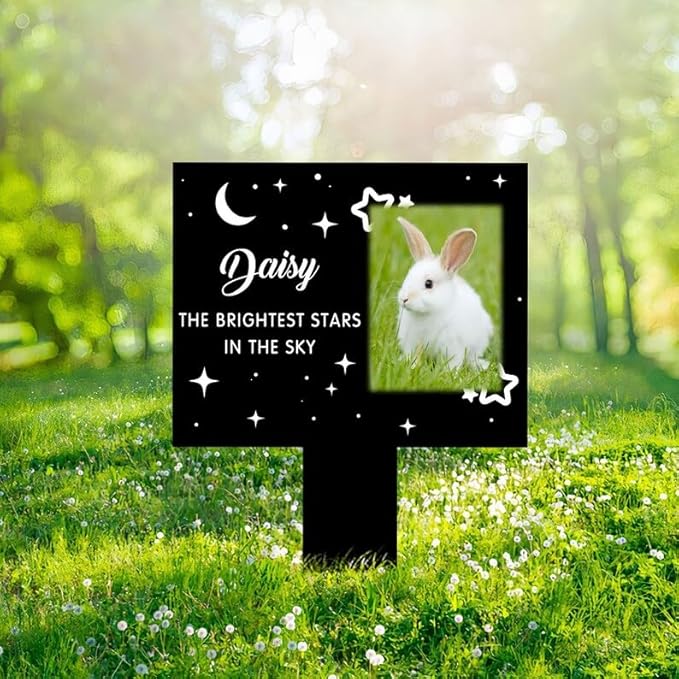 Personalized Bunny Memorial Stake Custom Rabbit Photo The Brightest Stars in The Sky Metal 12x12 inch Pet Grave Marker Rabbit Loss Gift Sympathy Gift for Rabbit Lover (Style 3)