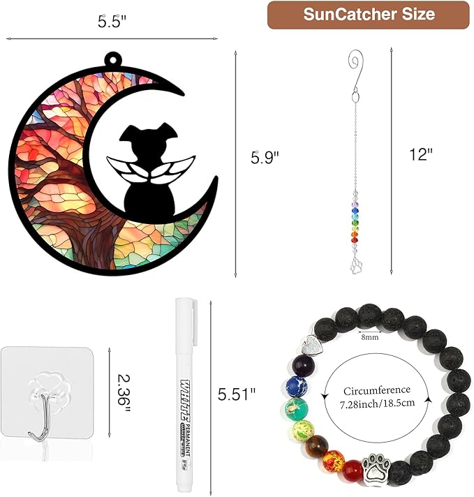 Dog Memorial Suncatcher Gift Package with Sympathy Card, Personalized Dog Grief Gift with Pet Name Date for Dog Loss, Pet Passing Away Gift for Dog Death (LifeTree)