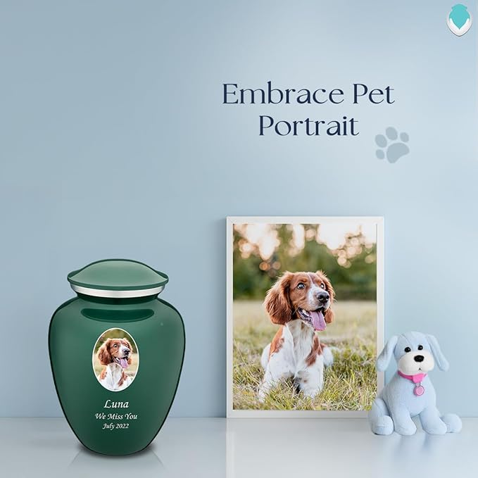 Geturns Embrace Personalized Picture Urn for Small Pets I Green Photo Cremation Urns for Dogs and Cats I 44 lbs