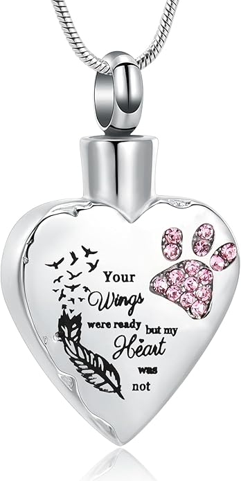 memorial jewelry Your Wings were Ready, But My Heart was Not Stainless Steel Carved Locket Cremation Urn Necklace for Pet Dog Cats