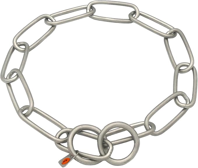 Herm Sprenger Matte Stainless Steel Fur Saver Long Link Dog Collar No-Pull Slip Chain for Medium Large Dogs Professional Training Collar Correction Chain Made in Germany (25in (63cm) x 4mm)