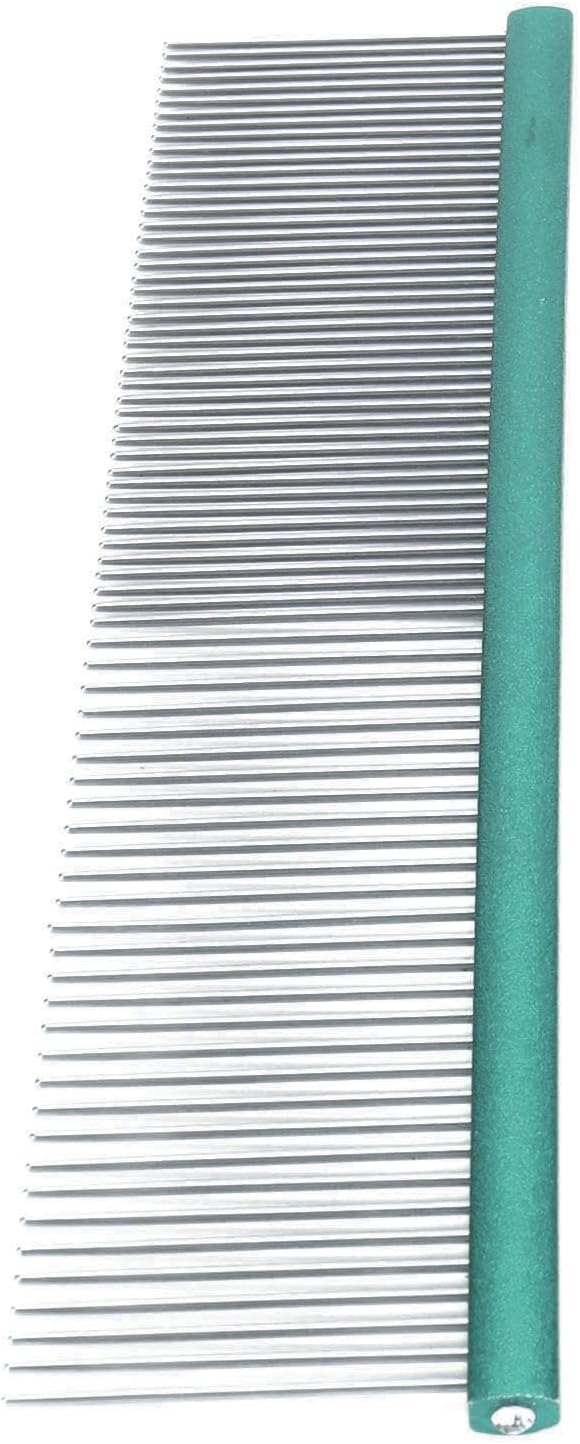 Pet Steel Comb Dogs and Cats, Professional Dog Grooming Comb For Shedding Tangles Knots, Pet Dematting Comb with Rounded Teeth and Non Slip Grip Handle for Long Haired Breeds(Green 13cm/5.1in)