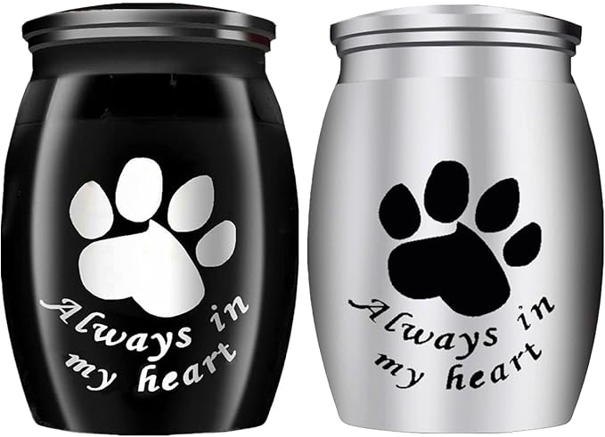 Small Keepsake Urns for Pet Ashes, 1.58 Inch Mini Cremation Urns for Ash with Paw Pattern,Stainless Steel Decorative Memorial Mini Funeral Urn for Ashes (Silver+Black, 1.58inch, Paw-2 Pack)