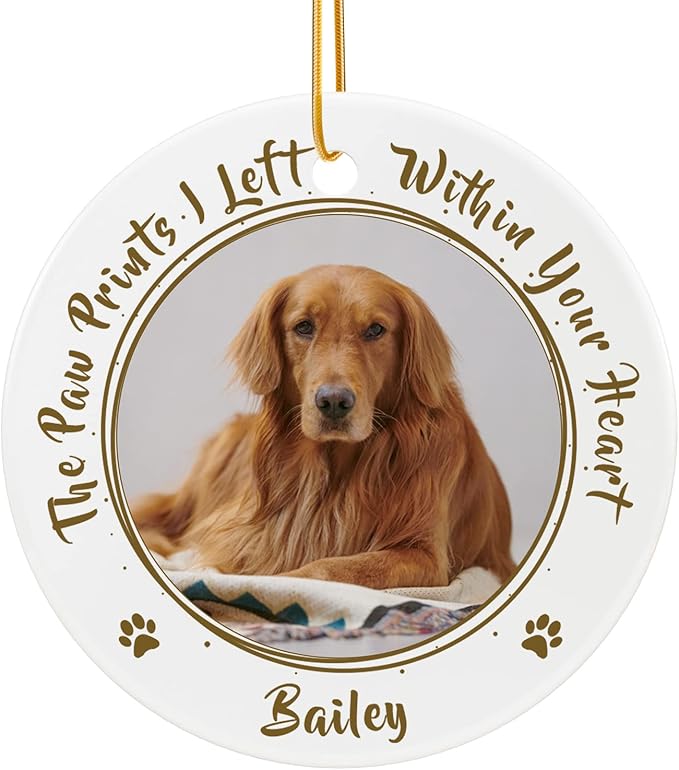Bemaystar Personalized Dog Memorial Ornament - Custom Dog Christmas Ornaments Dog Memorial Gifts, Ceramic Pet Memorial Ornament, Dog Remembrance Ornament in Memory of Dog Ornament for Christmas Tree