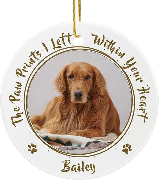 Bemaystar Personalized Dog Memorial Ornament - Custom Dog Christmas Ornaments Dog Memorial Gifts, Ceramic Pet Memorial Ornament, Dog Remembrance Ornament in Memory of Dog Ornament for Christmas Tree