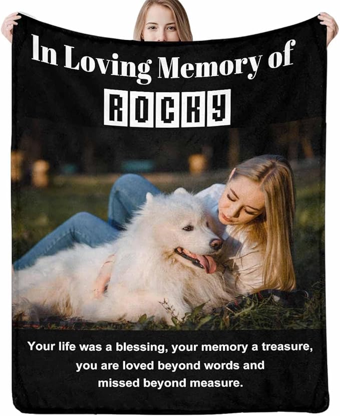 Artsadd in Loving Memory Gifts-Personalized Blanket with Photos and Name-Memorial Gifts for Loved Ones Lost-Custom Remembrance Gifts Blankets for Loss of Dog Memorial Blanket Gifts