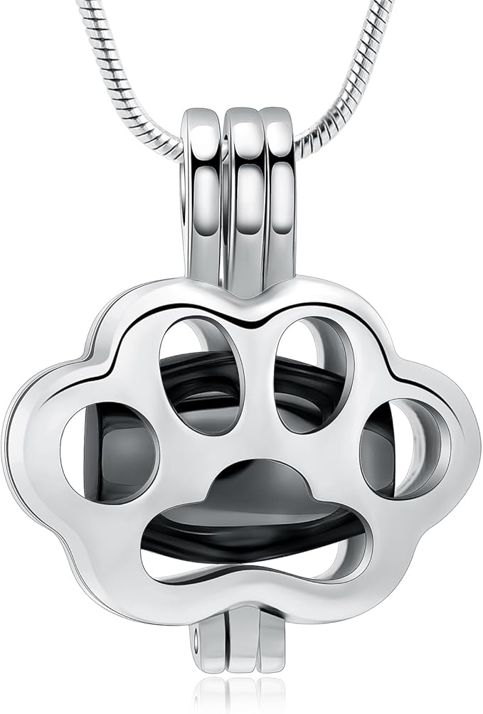 Pet Cremation Jewelry for Ashes Paw Memorial Locket Urn Necklace Keepsake Cremation Jewelry for Dog/Cat (Silver-Black)