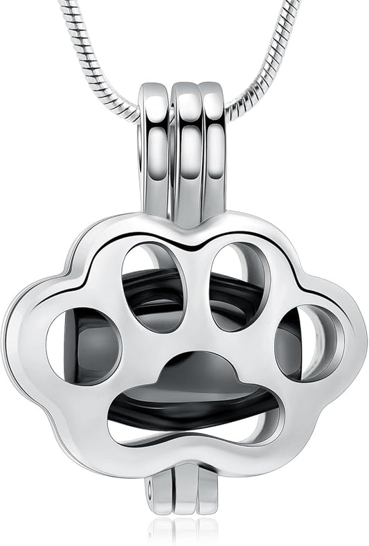 Pet Cremation Jewelry for Ashes Paw Memorial Locket Urn Necklace Keepsake Cremation Jewelry for Dog/Cat (Silver-Black)