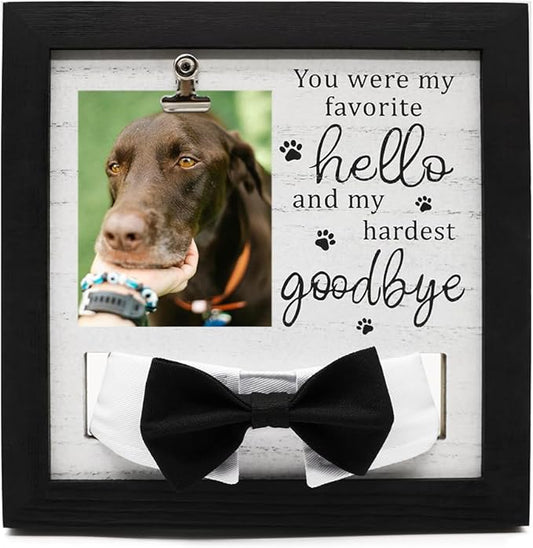 Pet Loss Gift – 9 x 9” Memorial Sympathy Frame with Collar Holder & Card, Remembrance Gift for Loss of Dog or Cat, Rainbow Bridge Keepsake