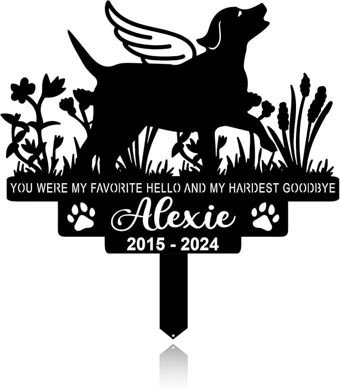 Personalized Pet Memorial Grave Marker, Custom Pet's Name Cemetery Decorations for Funerary, Metal Pet Garden Stake, Outdoor Sympathy Pet Stake Plaque Gift for Loss Dog