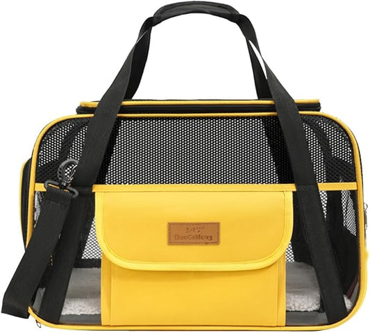 Pet Carrier, Airline Approved Small Dog Cat Carrier, Collapsible Travel Dog Bag, Dog Soft-Sided Carriers with Secure Zippers and Anti-Scratch Mesh(Yellow)