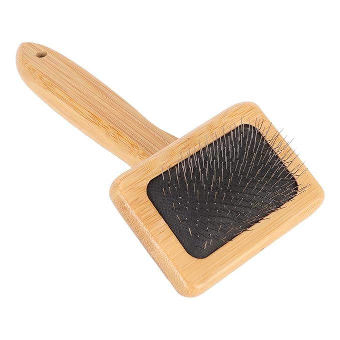Macrame Slicker Comb with Hole Cushion Finely Polished Bamboo Cleaning Slicker Brush for Pet Tapestry Work Fast and Save Time (Small Size 7.9 X 11.8in)