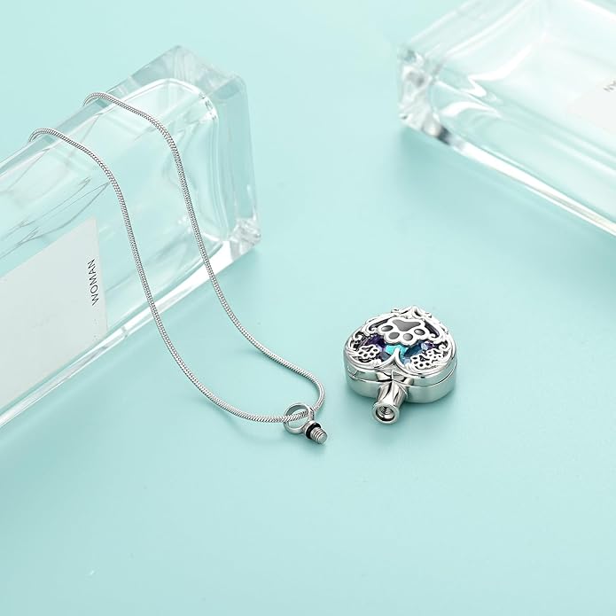Heart Urn Necklace For Ashes Birthstone Pet Memorial Jewelry Dog Paw Print Cremation Pendant Stainless Steel Keepsake Gift For Pet Lovers