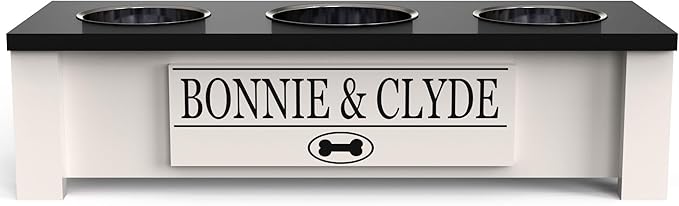 GTW Elevated 3 Bowl Dog Feeding Station - Customized Triple Stand for Small Dog Breeds - Includes Storage & Stainless Steel Bowls (Small, Black)