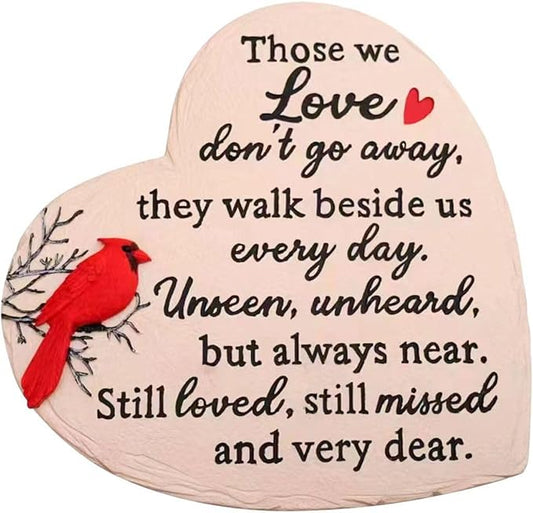 Heart Shaped Memorial Garden Stones, 10 inches Sympathy Garden Stone for Loved One, in Memory of Loved one Gifts, Resin Garden Stepping Stones Outdoor, Memorial Gifts (Heart Cardinal)