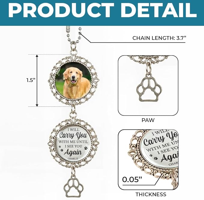 Custom Photo Forever in My Heart, Personalized Pet Memorial Car Hanging Ornament, Loss of Dog Sympathy Gift, Dog Passing Away Gifts, Remembrance Bereavement Keepsake for Loss of Pet