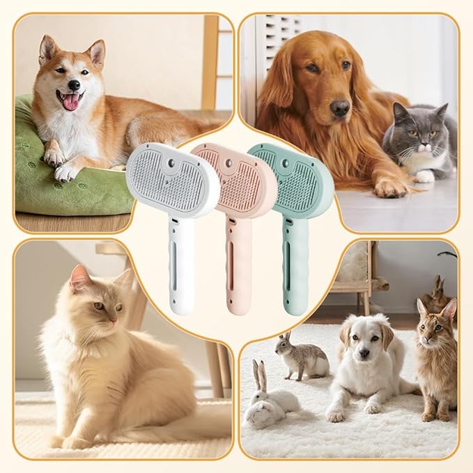 3 in 1 Pet Grooming Brush with Fine Mist Spray, Deshedding Tool for Dogs & Cats, Hair Removal Grooming Tool for Long Short Hair Pets (White)