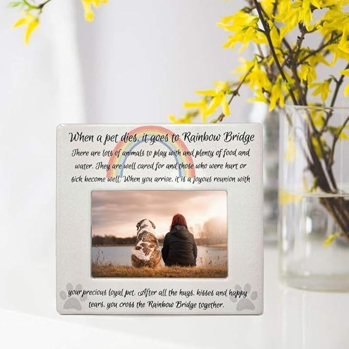 BANBERRY DESIGNS Pet Memorial 4x6 Picture Frame - Rainbow Bridge Message - Bereavement Photo Plaque for Dog or Cat - in Memory of a Pet - Pet Sympathy Gift