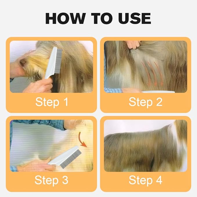 Pet Comb, Multifunctional Stainless Steel Tear Stain Removal Comb, 2 in 1 Pet Grooming Brush, Magic Pets Grooming Comb Kit for Small Dogs Puppies, Purple-2Pcs