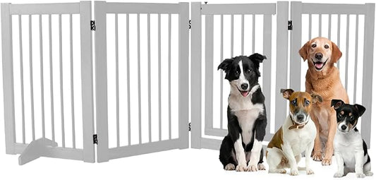 Dog Gate Indoor, Pet Gates for Doorways No Drilling, Freestanding Dog Gates, Foldable Pet Gate, Wooden Gates for Dogs Indoor- 4 Panel - 30" (White, 4 Panel - 30")