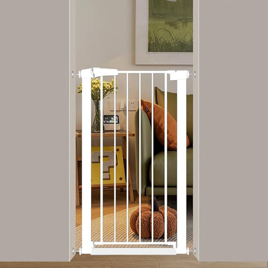 Fairy Baby 24.0"-26.7" Inch Narrow Baby Gate, 38" Extra Tall Dog Gate for Stairs & Doorways, Metal Safety Child Gate for Kids and Pets, Pressure Mounted Gate Fence No Drill, White