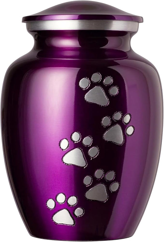 Ottillie Paws Legacy Series Pet Urn for Dogs, Handmade Aluminum Memorial Cremation Urn (X-Large - Pets up to 170 lbs, Deep Violet, Vertical Pewter Paws)