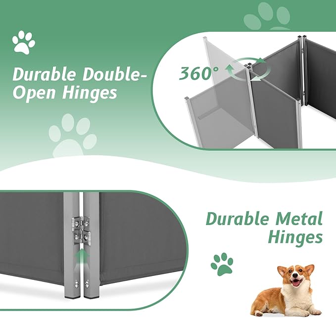 RANTILA 4 Panel Indoor Foldable Dog Fence Freestanding Dog Gate for Stairs, Hallways, or Doorways for Small Dogs- 68 X 24 Inch, Grey, Need Assembly
