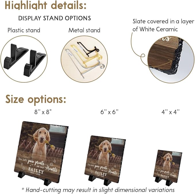 Personalized Pet Memorial Stone - Square Rock Gifts with Dog Paw Prints, Loss of Cat Keepsake to Grave Memory for Animal Lovers, Ideal for Indoor and Outdoor Statues