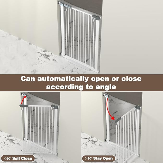 41" Extra Tall Baby Gate for Doorways and Stairs No Drill, Adjustable 72.3-76.7" Auto Close Dog Gate Indoor, Pressure Mounted Walk Through Swing Wide Pet Gate, Tall Cat Gate with Expansion Kit, White