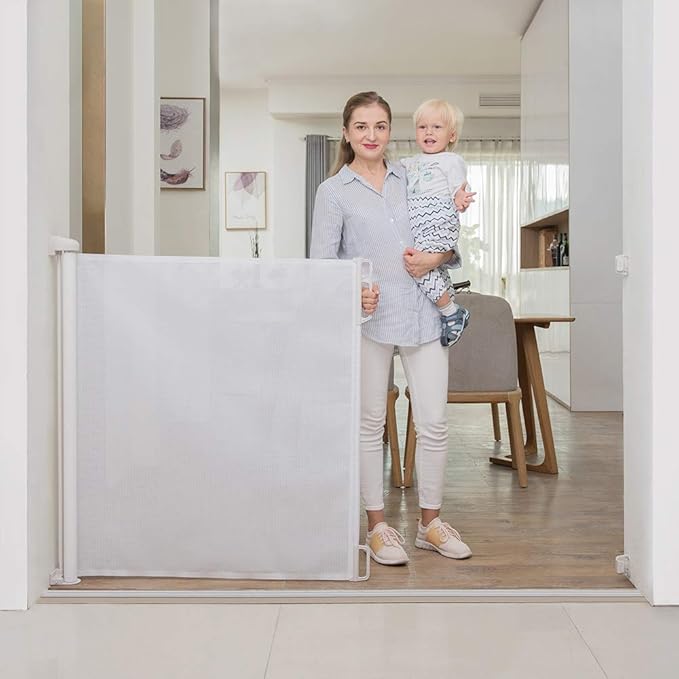 EasyBaby Extra Wide and Extra Tall Retractable Baby Gate Extends up to 71" Wide, 39.3" (100cm) Tall, White/Pet Retractable Gates for Stairs, Doorways, Hallways, Indoor and Outdoor
